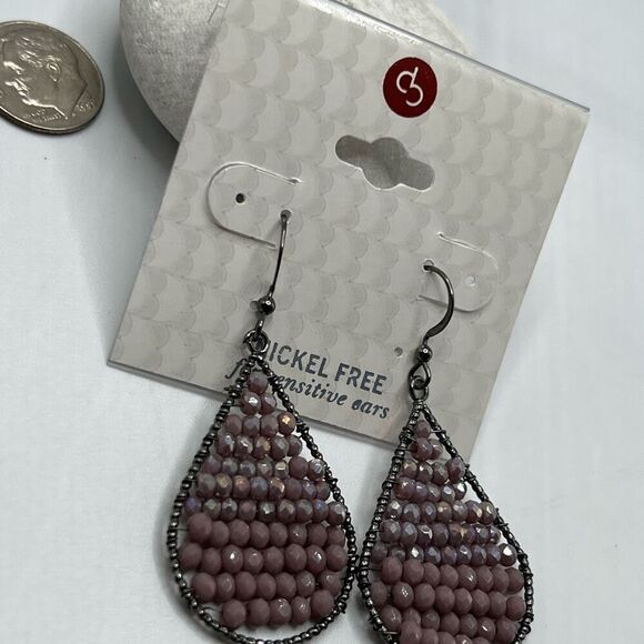 Dress Barn Antiqued Silver Mauve Seed Bead Tear Drop Earrings $16 ea or bundle 3 - Picture 6 of 7